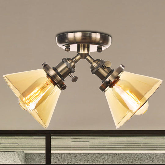 Vintage Style Restaurant Ceiling Light Fixture - 2 Heads Black/Bronze Semi Flush Mount -