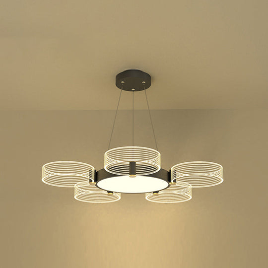 Modern Acrylic Circle Chandelier Pendant Light For Living Room 5 / Black Warm