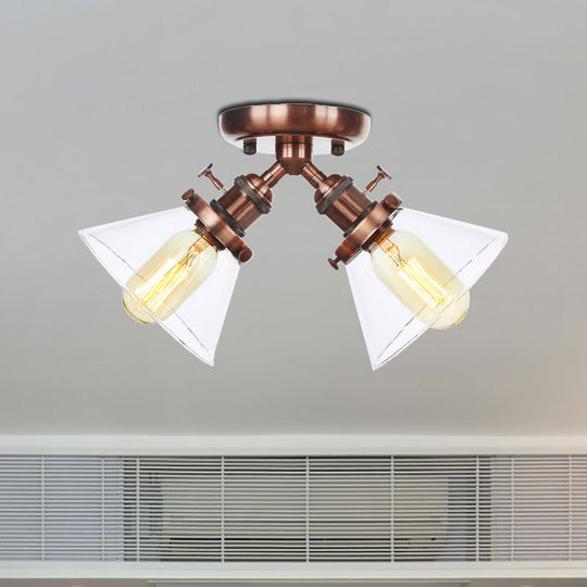 Vintage Style Restaurant Ceiling Light Fixture - 2 Heads Black/Bronze Semi Flush Mount -