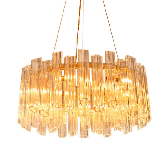 Modern Circular Chandelier: Ridged Clear Crystal 8 Heads Gold Hanging Light Fixture