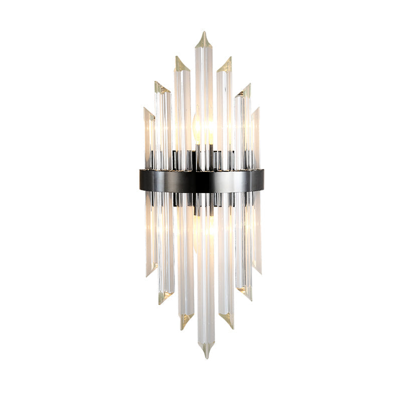 Postmodern Crystal Rod Sconce - 2 Head Half-Cylinder Wall Light For Living Room