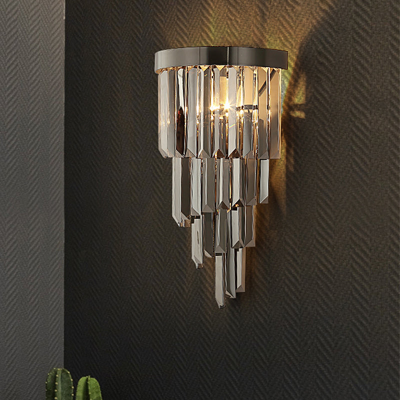 Smoke Gray Crystal Rod Wall Sconce With 2 Lights And 4 Tiers