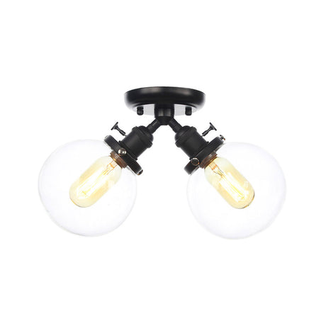 Farmhouse Style Semi Flush Ceiling Lamp - Metal And Glass With Dual Heads In Black/Bronze