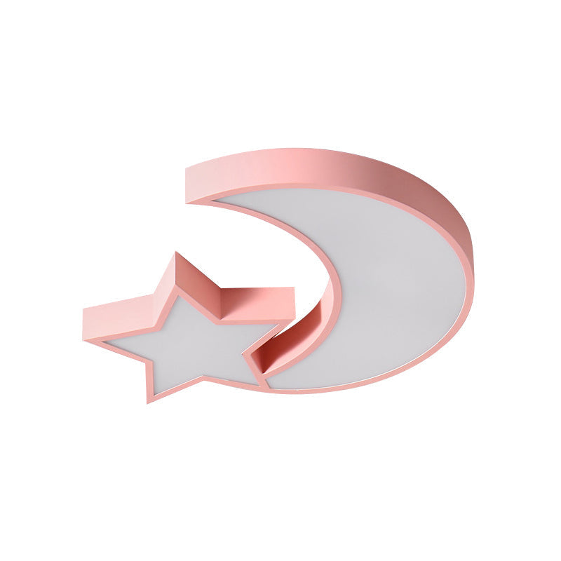 Kid’s Bedroom Led Ceiling Lamp - Metal Acrylic Flush Mount Light With Star & Moon Design