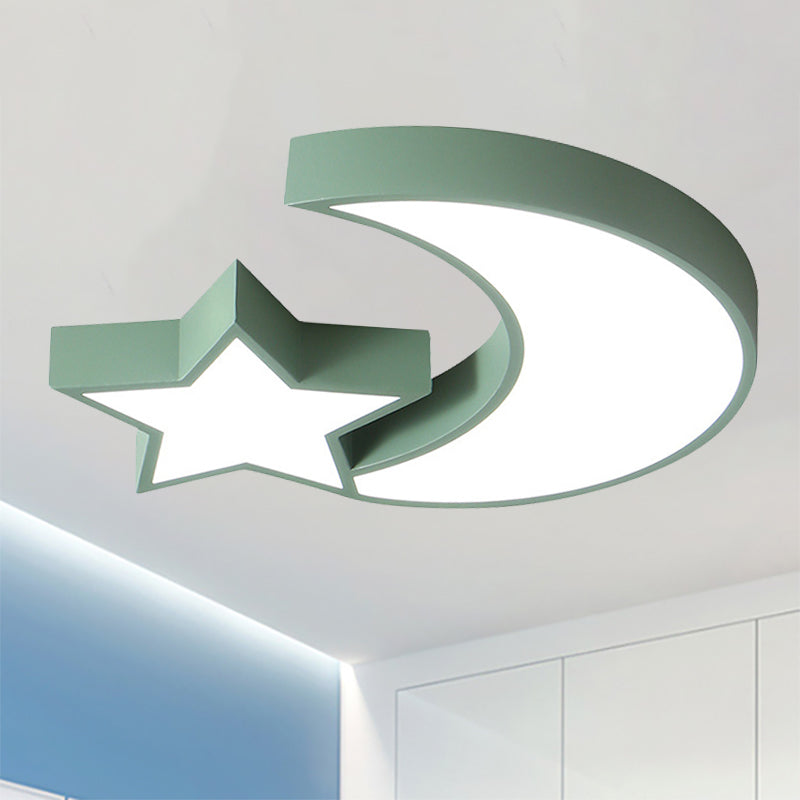 Kid’s Bedroom Led Ceiling Lamp - Metal Acrylic Flush Mount Light With Star & Moon Design