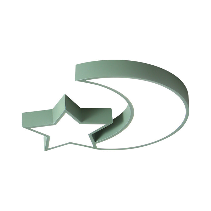 Kid’s Bedroom Led Ceiling Lamp - Metal Acrylic Flush Mount Light With Star & Moon Design