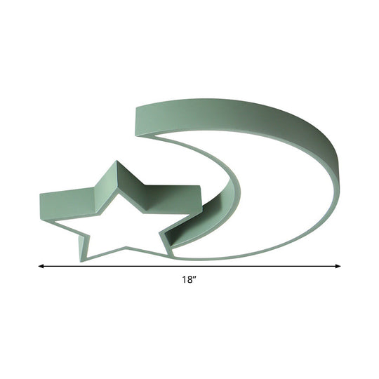 Kid’s Bedroom Led Ceiling Lamp - Metal Acrylic Flush Mount Light With Star & Moon Design