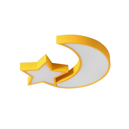 Kid’s Bedroom Led Ceiling Lamp - Metal Acrylic Flush Mount Light With Star & Moon Design