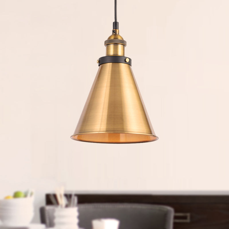 Barn Shade Metal Suspension Light - Industrial Style Adjustable Hanging Ceiling With Brass Finish /