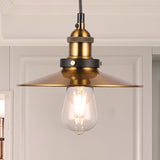 Industrial Style Barn Shade Metal Suspension Light - Adjustable Hanging Ceiling Fixture With Brass