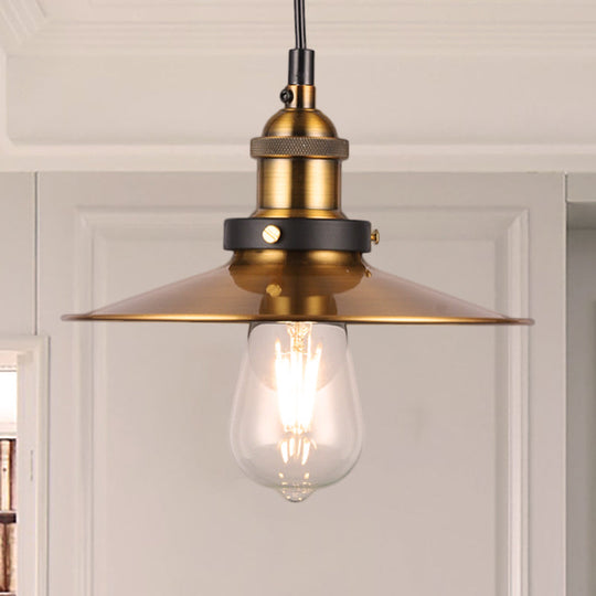 Industrial Style Barn Shade Metal Suspension Light - Adjustable Hanging Ceiling Fixture With Brass