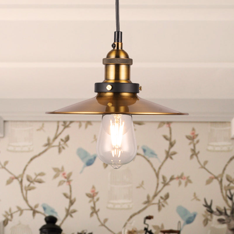 Barn Shade Metal Suspension Light - Industrial Style Adjustable Hanging Ceiling With Brass Finish
