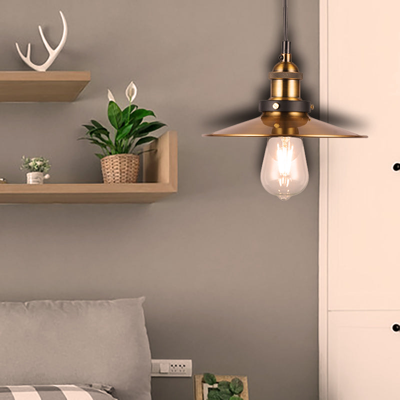 Industrial Style Barn Shade Metal Suspension Light - Adjustable Hanging Ceiling Fixture With Brass