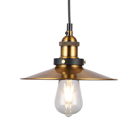 Industrial Style Barn Shade Metal Suspension Light - Adjustable Hanging Ceiling Fixture With Brass