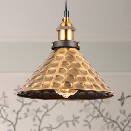 Industrial Style Barn Shade Metal Suspension Light - Adjustable Hanging Ceiling Fixture With Brass
