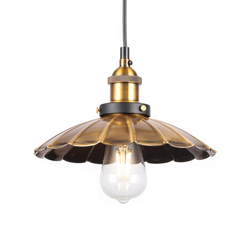 Industrial Style Barn Shade Metal Suspension Light - Adjustable Hanging Ceiling Fixture With Brass