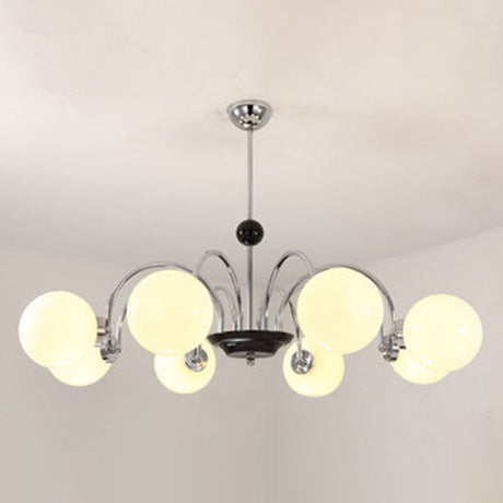Modern White Glass Globe Chandelier For Bedroom Lighting 6 / Silver