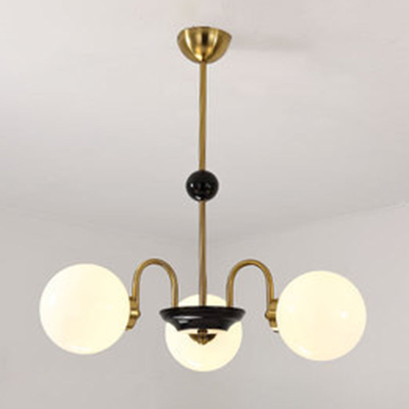 Modern White Glass Globe Chandelier For Bedroom Lighting 3 / Gold