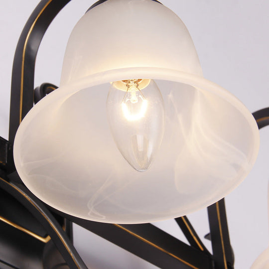 Vintage Curvy Arm Black Sconce Light Fixture For Bathroom Vanity - 2/3 Lights Milky Glass