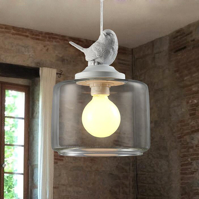 Clear Glass Drum Pendant Light Fixture With Contemporary Design Single Head - Ideal For Restaurant