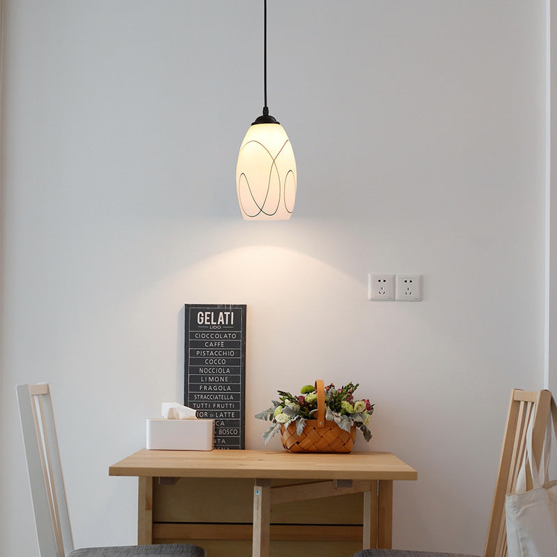 Modern Wave Tulip White Glass Pendant Lamp With Black Hanging Ceiling Light - Ideal For Dining Room