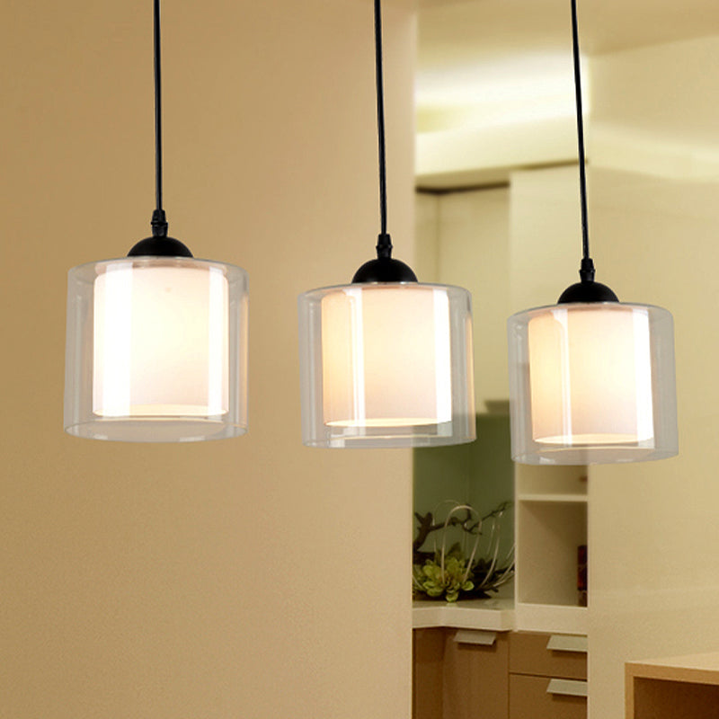Modern Hanging Glass Pendant Light For Dining Room - Cylinder White 1-Head Lighting Fixture