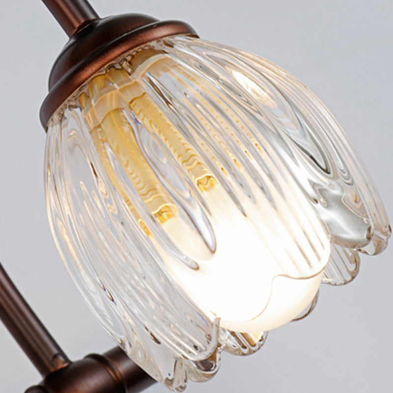 Vintage Clear Textured Glass Flower Wall Lamp - Copper Make-Up Lighting (2/3/4 Lights)