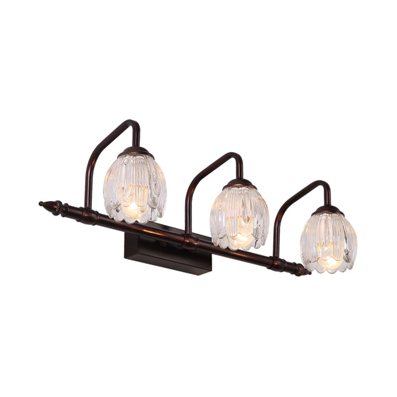 Vintage Clear Textured Glass Flower Wall Lamp - Copper Make-Up Lighting (2/3/4 Lights)