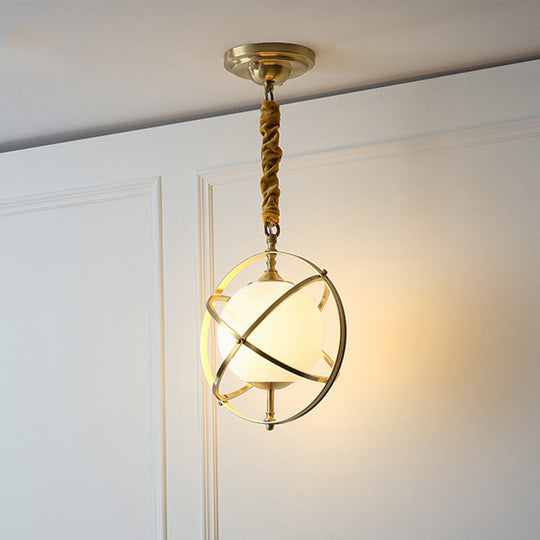 Postmodern Brass Orbit Pendant Light With Glass Shade