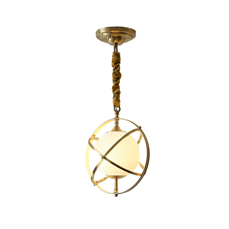 Postmodern Brass Orbit Pendant Light With Glass Shade