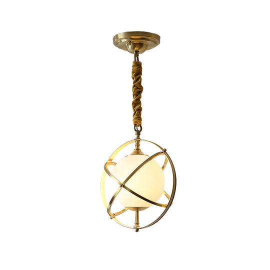 Postmodern Brass Orbit Pendant Light With Glass Shade