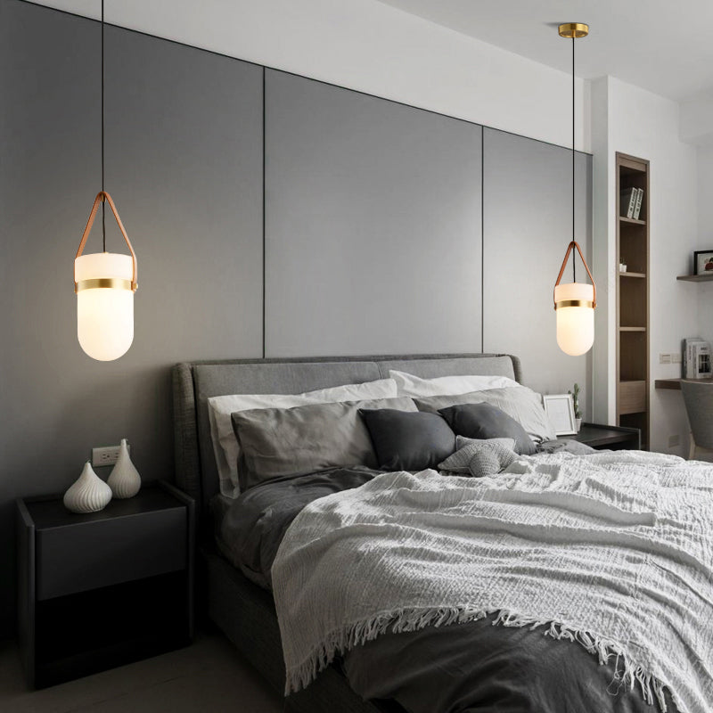 Contemporary White Glass Cylinder Pendant Lamp For Bedroom Ceiling