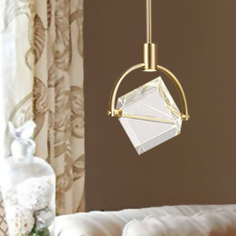 Contemporary Gold Hanging Lamp Kit With Clear Glass Cubic Pendant - Perfect Ceiling Light For