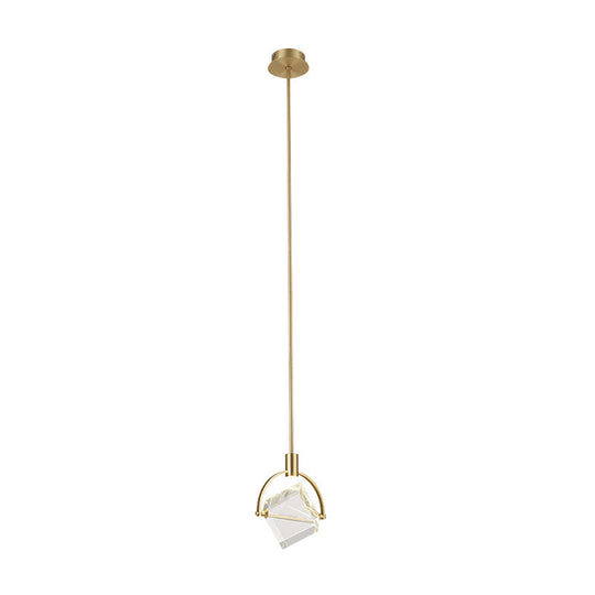 Contemporary Gold Hanging Lamp Kit With Clear Glass Cubic Pendant - Perfect Ceiling Light For
