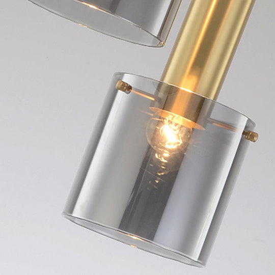 Modern Clear Glass Cylinder Pendant Light With Brass Finish | Ideal For Dining Room Ceiling