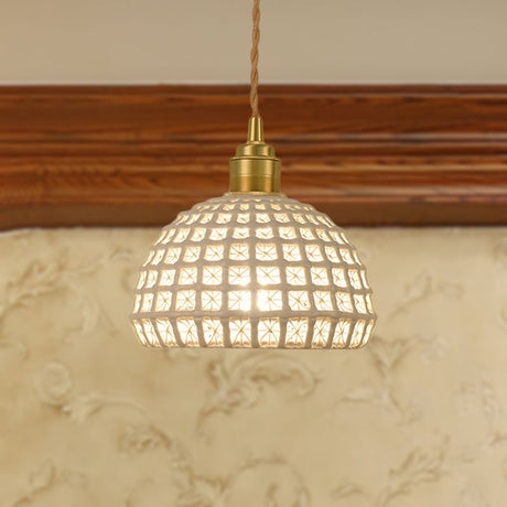 Vintage Ceramic Dome Lamp With Hollow Out Design - Blue/Pink Suspended Light White