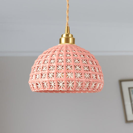 Vintage Ceramic Dome Lamp With Hollow Out Design - Blue/Pink Suspended Light