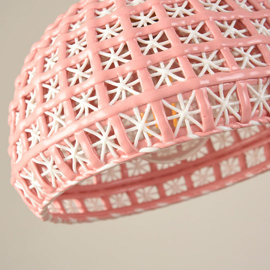 Vintage Ceramic Dome Suspension Lamp With Hollow Out Design Blue/Pink 1-Light Hanging Fixture