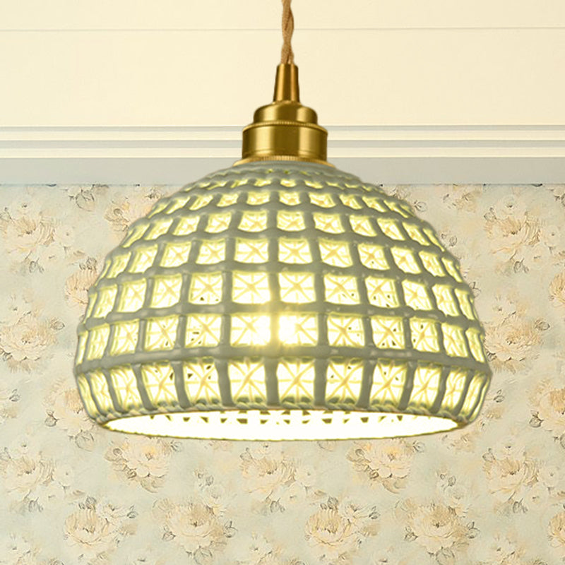 Vintage Ceramic Dome Lamp With Hollow Out Design - Blue/Pink Suspended Light Blue