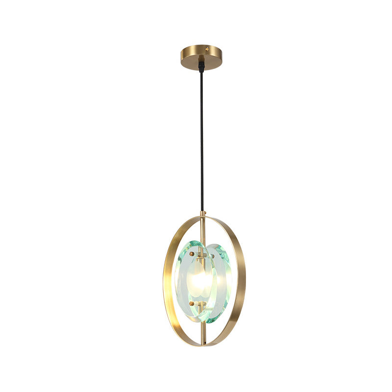 Contemporary Gold Oval Frame Pendant Ceiling Light With Crystal Shade