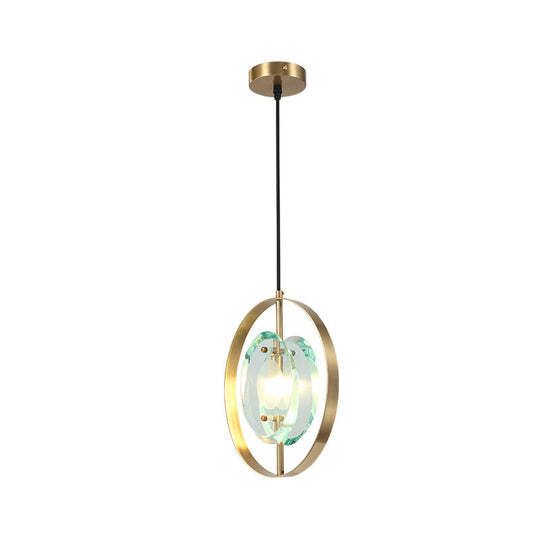 Contemporary Gold Oval Frame Pendant Ceiling Light With Crystal Shade
