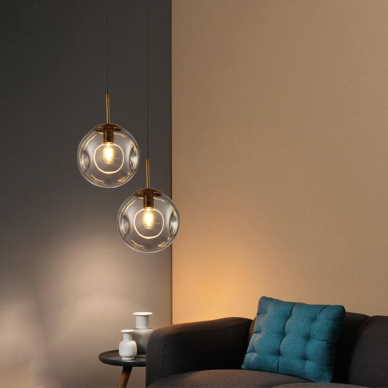 Smoke Gray Dimpled Glass Globe Pendant Light - Simple And Stylish Single Head Hanging Lamp Kit