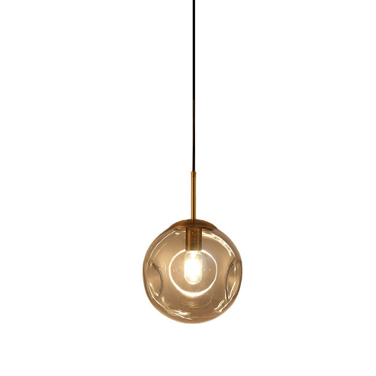 Smoke Gray Dimpled Glass Globe Pendant Light - Simple Style Hanging Lamp Kit
