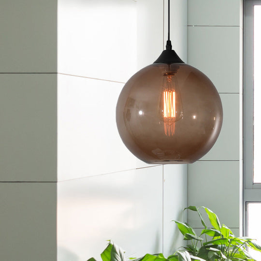 Dining Room Globe Pendant Ceiling Light - Macaron Glass Clear/Coffee/Red 1 Head Hanging Lamp
