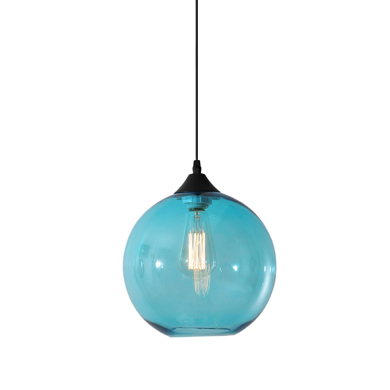 Dining Room Globe Pendant Ceiling Light - Macaron Glass Clear/Coffee/Red 1 Head Hanging Lamp