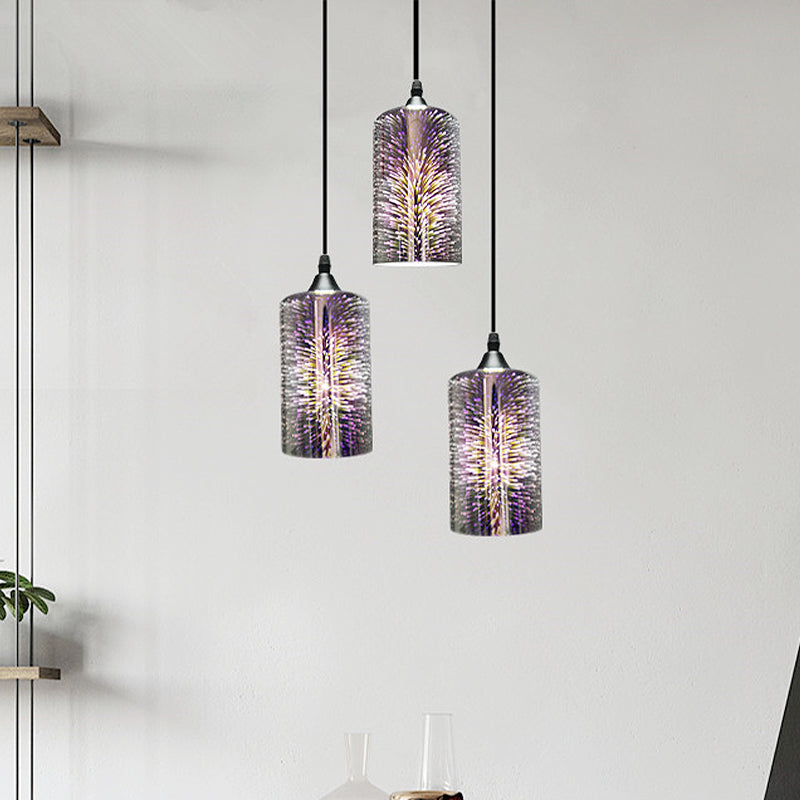 Modern 3D Colorful Glass Pendant Ceiling Light 1-Head Black Hanging Lamp Kit