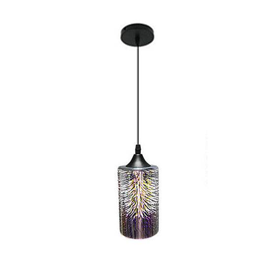 Modern 3D Colorful Glass Pendant Light With Black Cylinder Design - 1 Head Hanging Lamp Kit