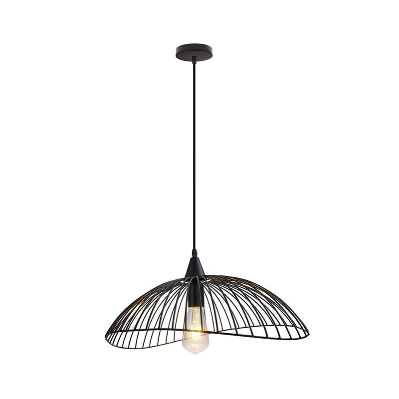 Industrial Style Metal Kitchen Suspension Light With Waveforms Design - Black 8’/19.5’ Dia 1 Head