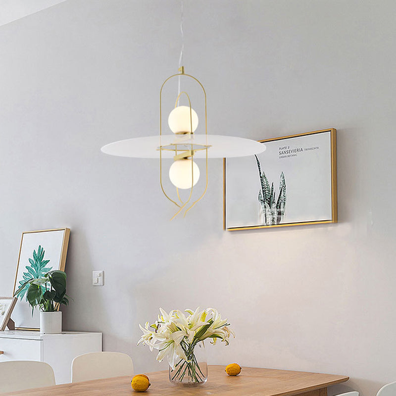 Contemporary Brass Pendant Light Fixture - Oval Frame 1 Head Suspended Metal With Glass Shade