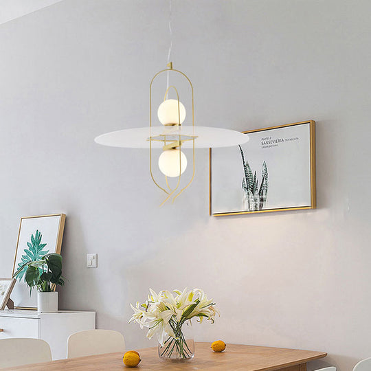 Contemporary Brass Pendant Light Fixture - Oval Frame 1 Head Suspended Metal With Glass Shade